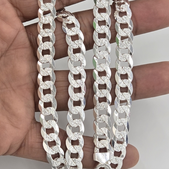 925 Sterling Silver Cuban Diamond Cut Chain 9.2 mm 22 Inches